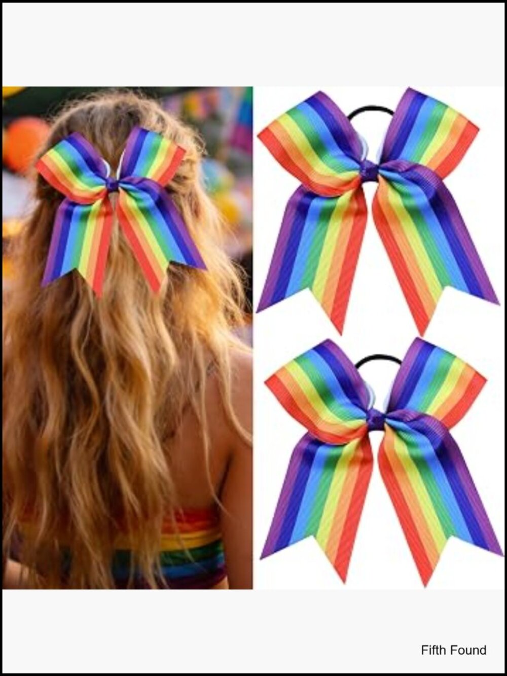2pcs Rainbow Hair Ties with Oversized Bows, Elastic Ponytail Holders for